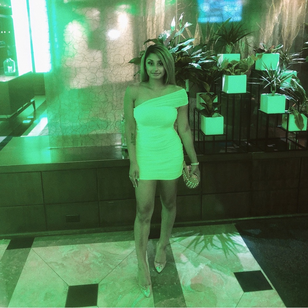 Fashion Nova One-Shoulder Mini Dress in Green
